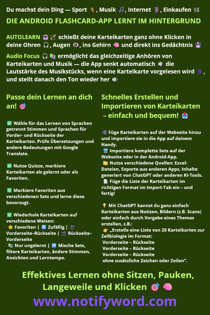 AUTOLEARN feuert Lernkarten — in deine Ohren 🎧, in deine Augen 👁️, in dein Gehirn 🧠 und direkt ins Gedächtnis 💾